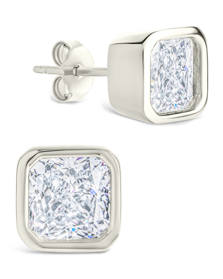 Radiant Cut Bezel Set Stud Earrings