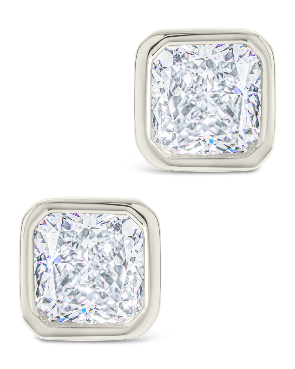 Radiant Cut Bezel Set Stud Earrings