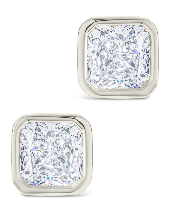 Radiant Cut Bezel Set Stud Earrings
