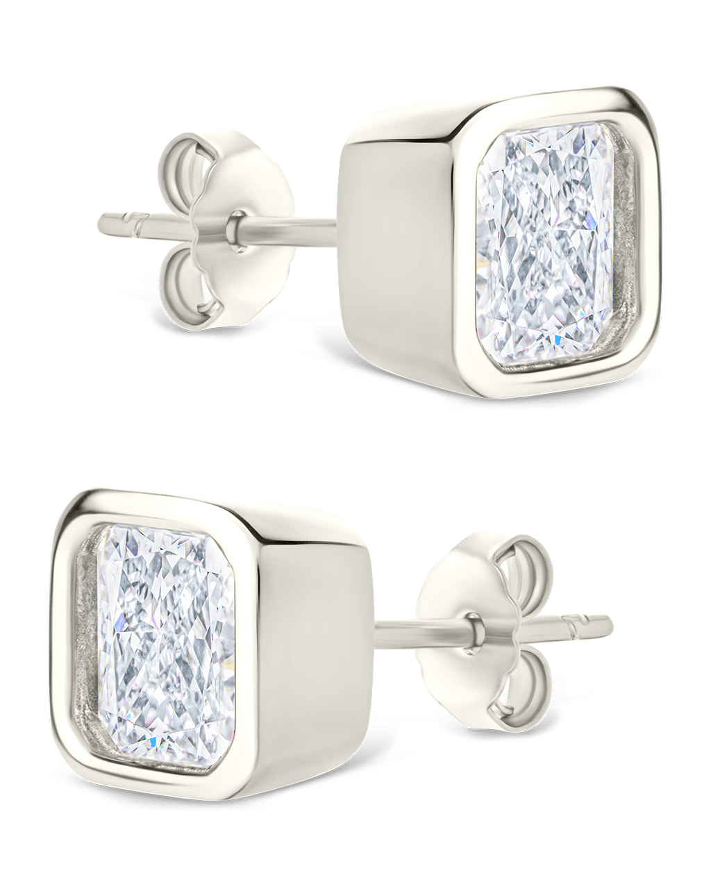 Radiant Cut Bezel Set Stud Earrings