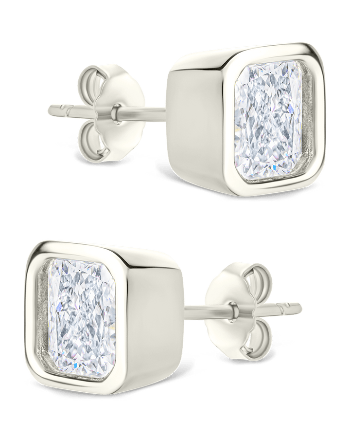 Radiant Cut Bezel Set Stud Earrings
