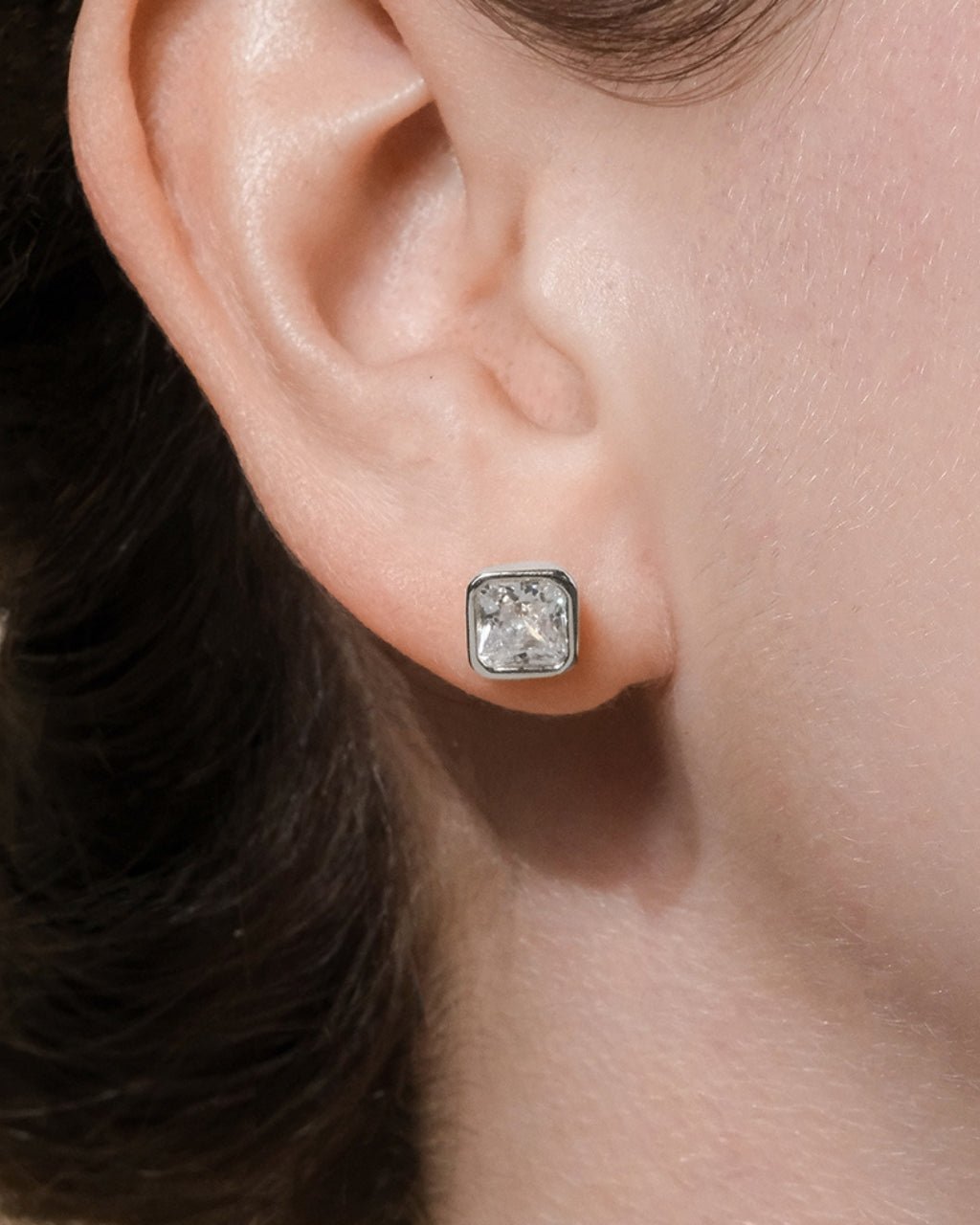 Radiant Cut Bezel Set Stud Earrings