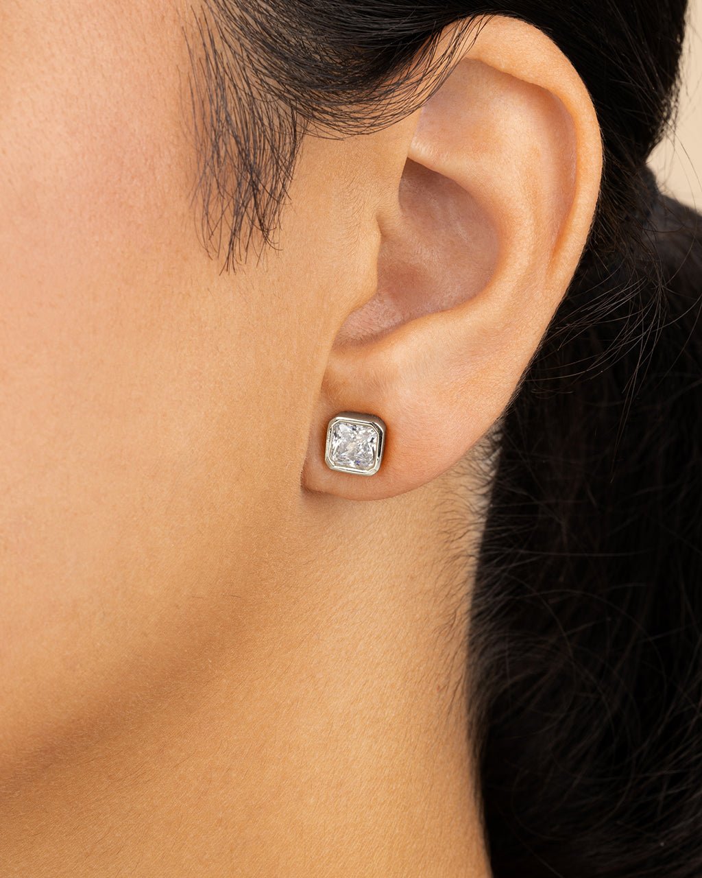 Radiant Cut Bezel Set Stud Earrings