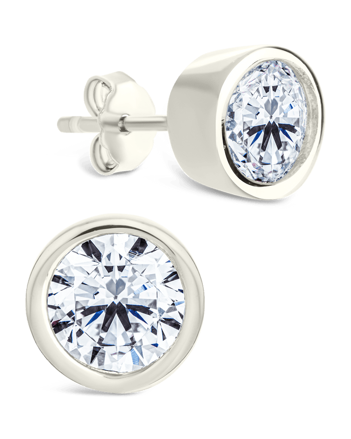 Sterling Silver Helene Round Cut Bezel Set Stud Earrings