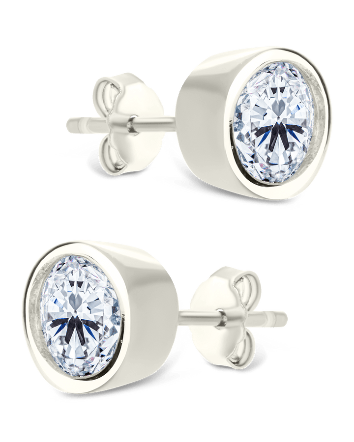 Sterling Silver Helene Round Cut Bezel Set Stud Earrings