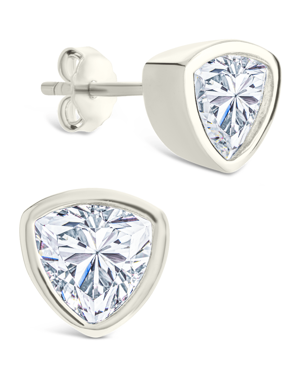 Trillion Cut Bezel Set Stud Earrings