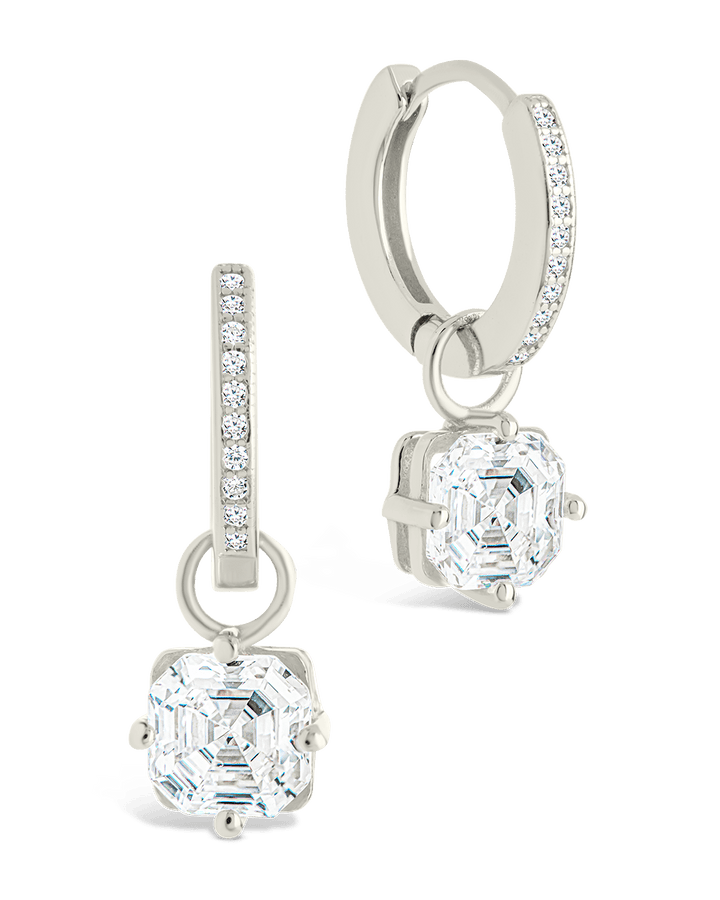 Augusta Asscher Cut CZ Dangle Micro Hoops