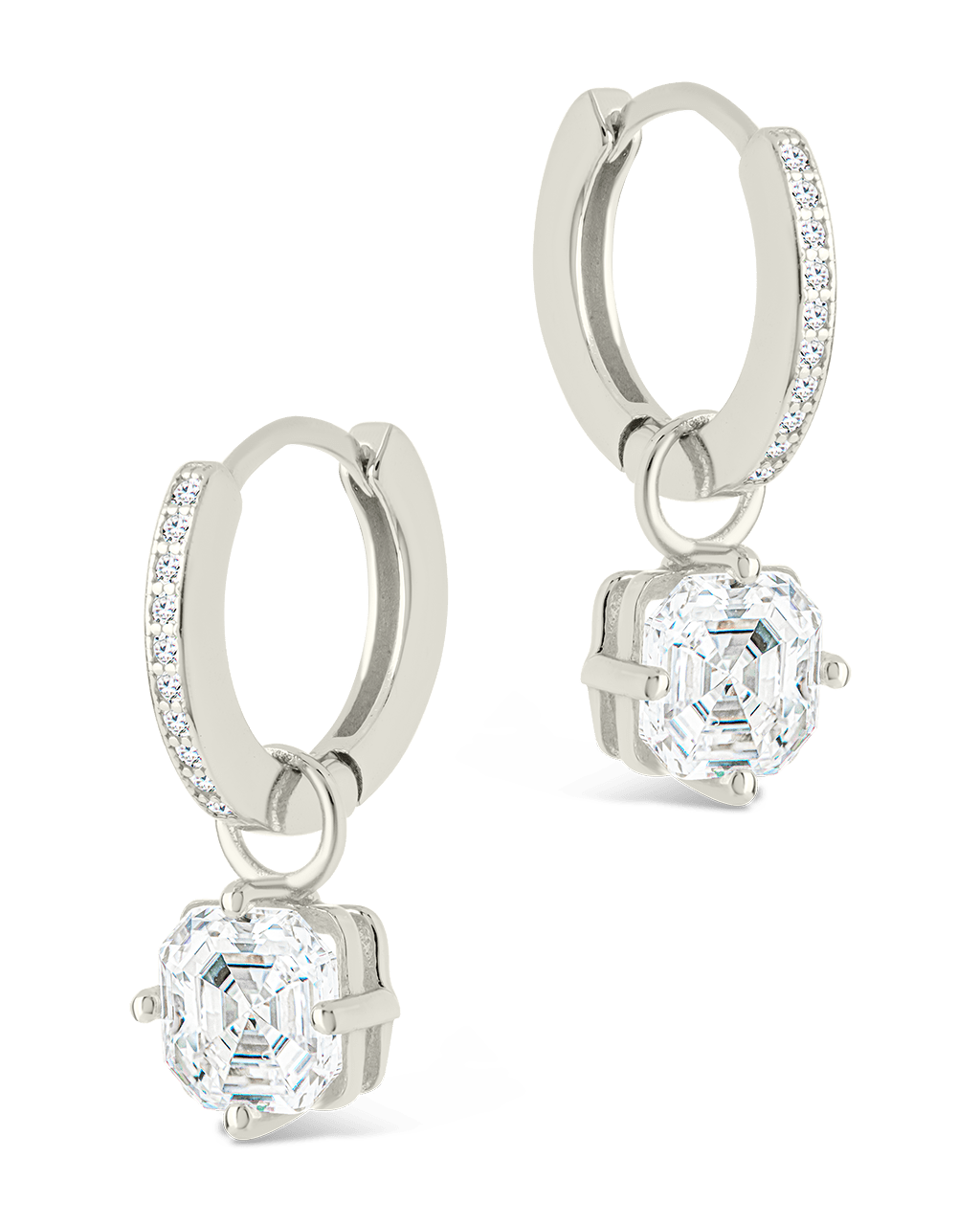 Augusta Asscher Cut CZ Dangle Micro Hoops