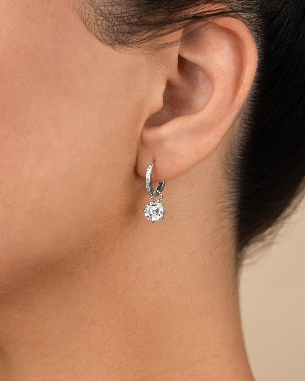Augusta Asscher Cut CZ Dangle Micro Hoops