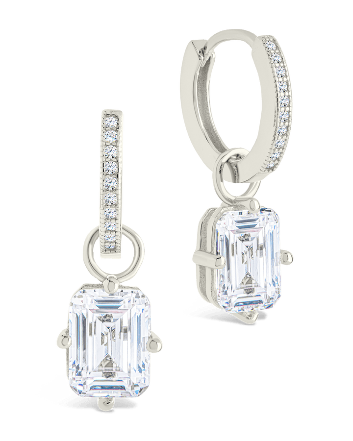 Emerald Cut CZ Micro Hoop Dangle Earrings
