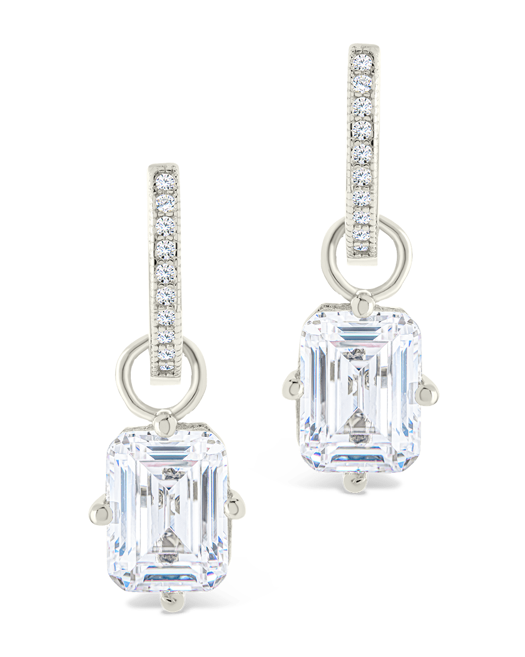 Emerald Cut CZ Micro Hoop Dangle Earrings