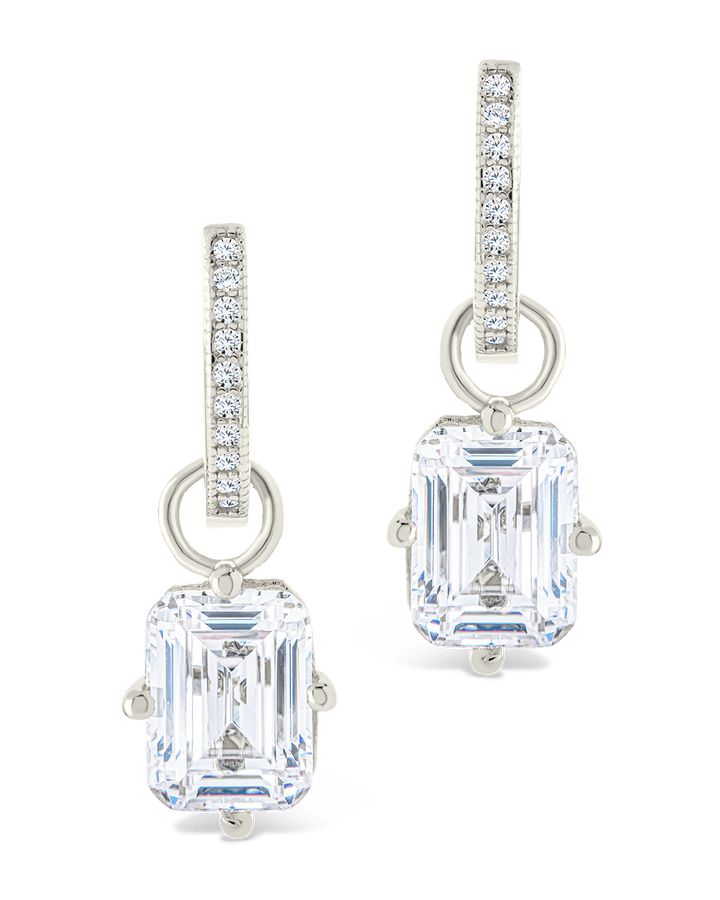 Emerald Cut CZ Micro Hoop Dangle Earrings