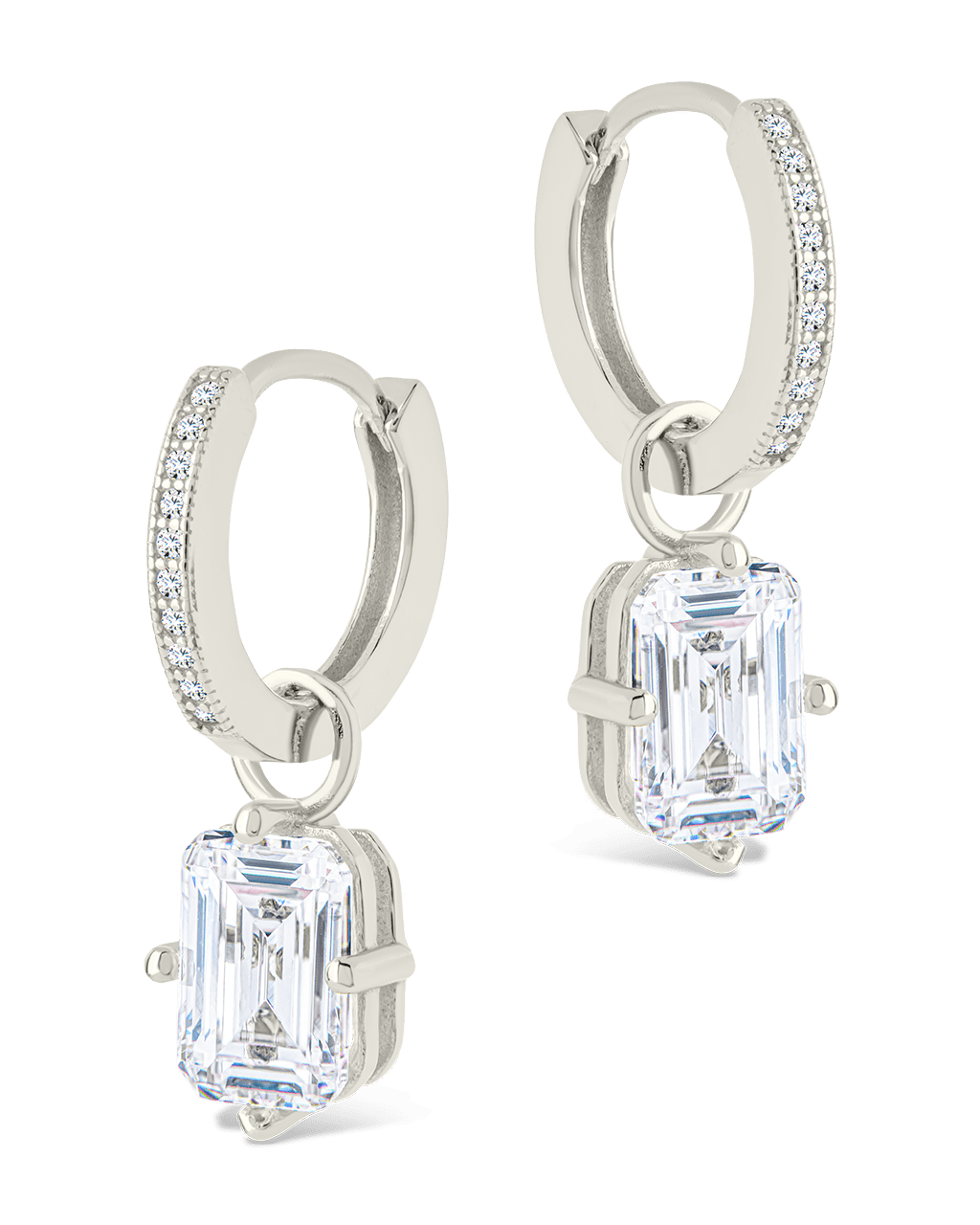 Emerald Cut CZ Micro Hoop Dangle Earrings