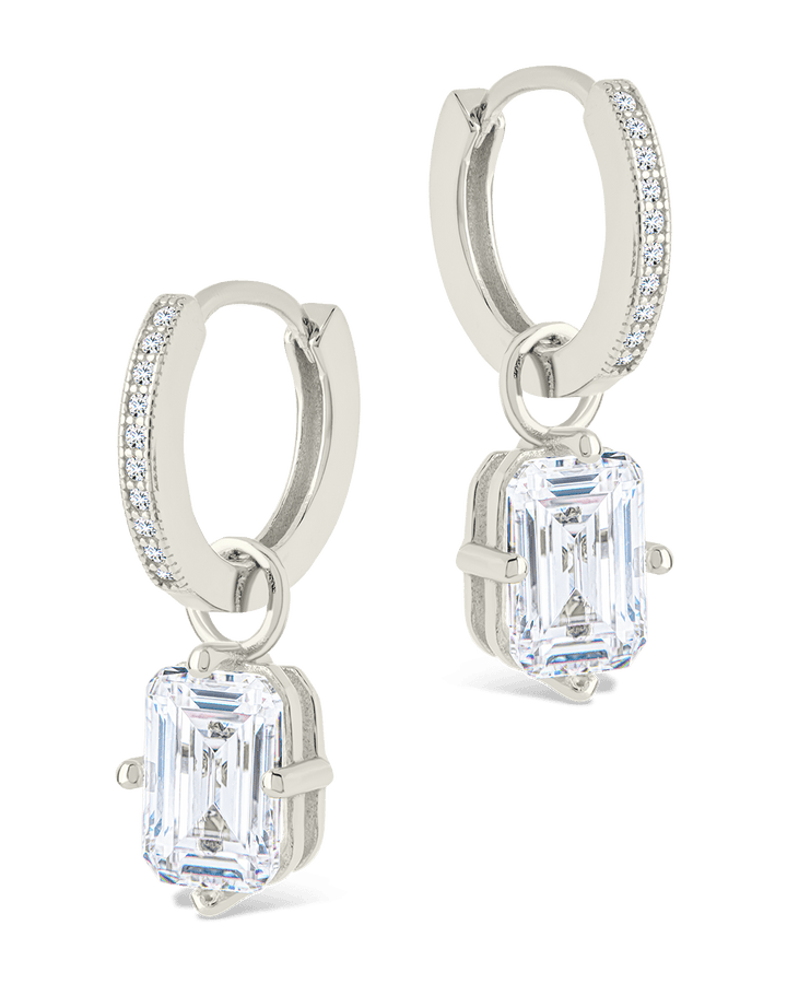 Emerald Cut CZ Micro Hoop Dangle Earrings