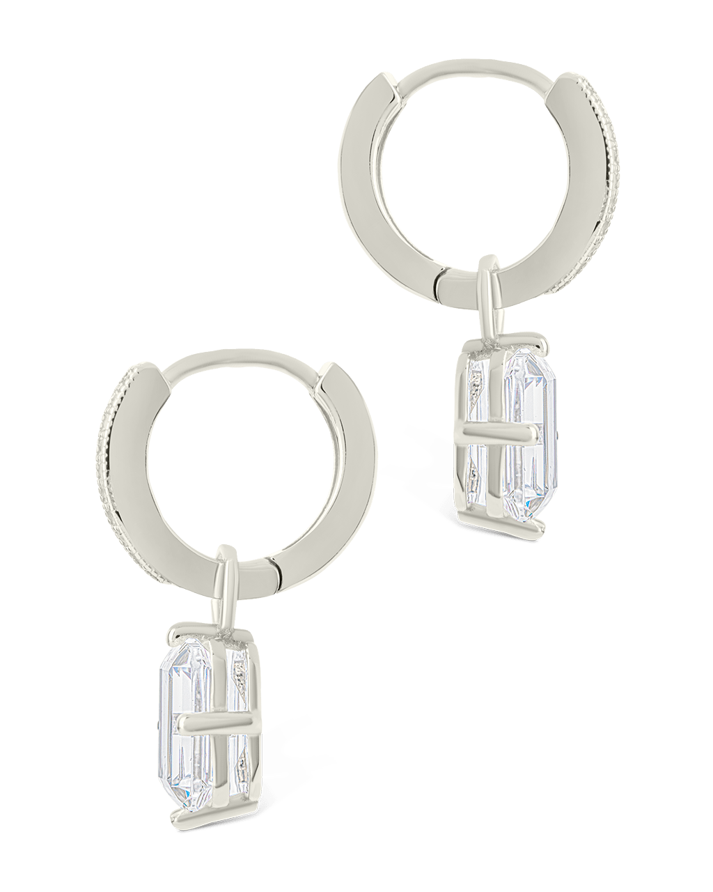 Emerald Cut CZ Micro Hoop Dangle Earrings
