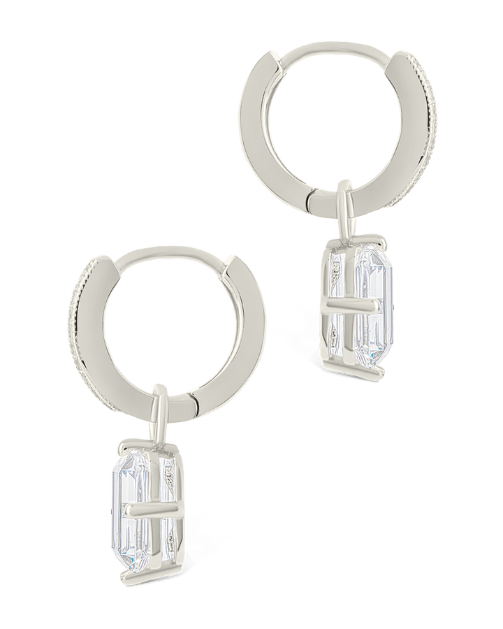 Emerald Cut CZ Micro Hoop Dangle Earrings