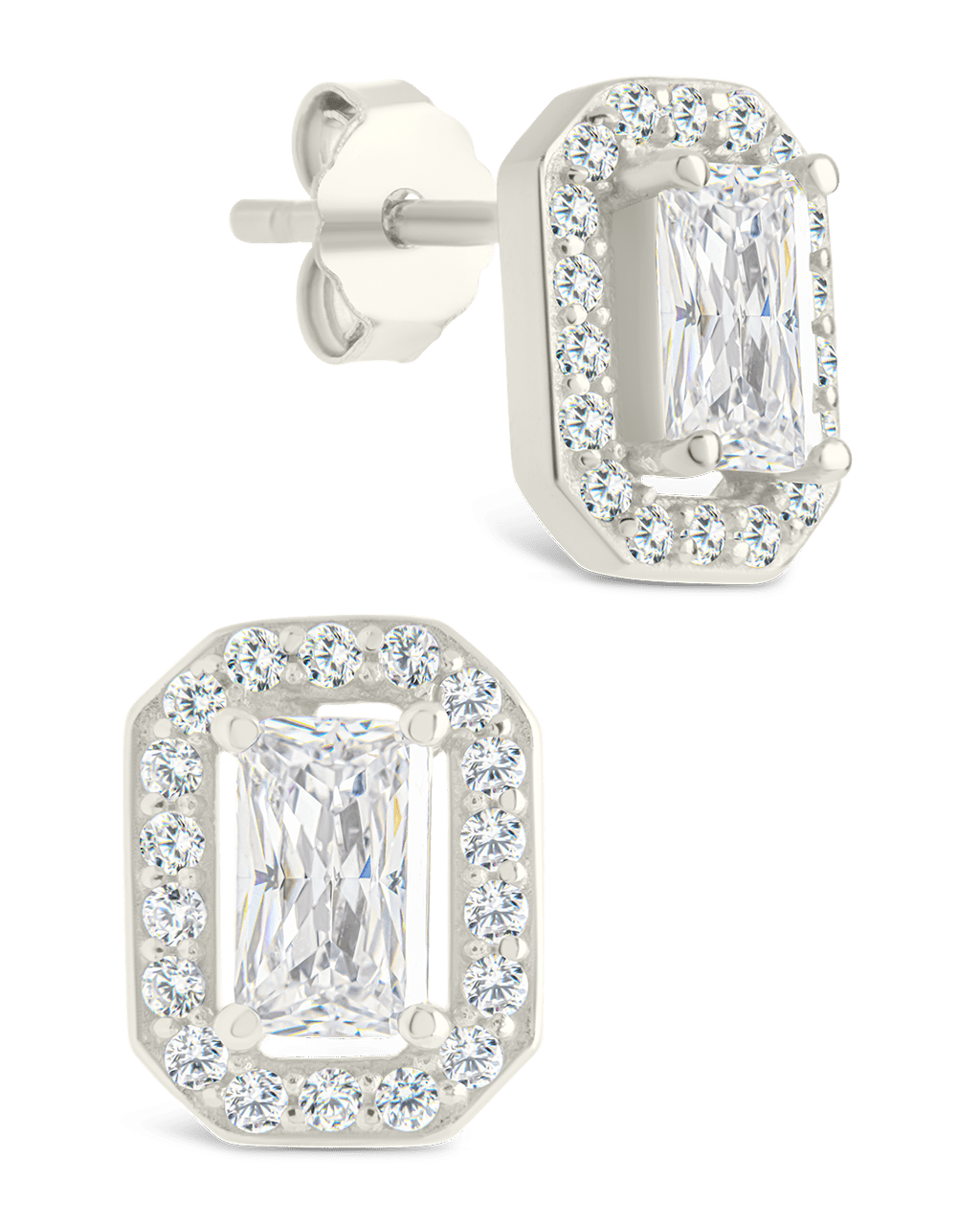 Emerald Cut Brilliant Halo Studs