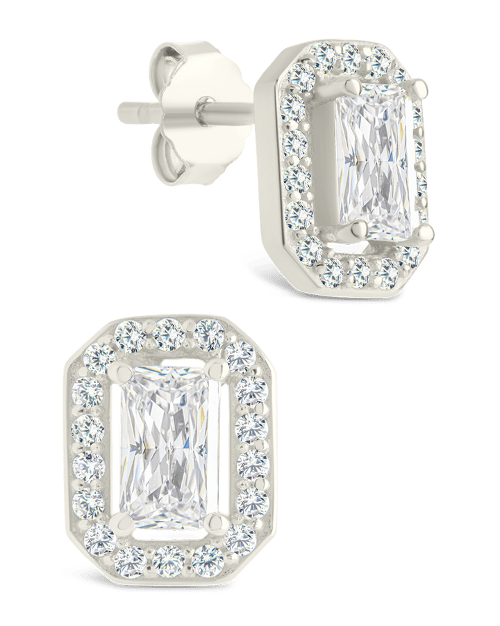 Emerald Cut Brilliant Halo Studs