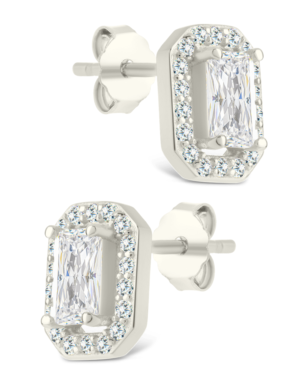 Emerald Cut Brilliant Halo Studs