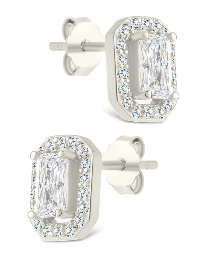 Emerald Cut Brilliant Halo Studs