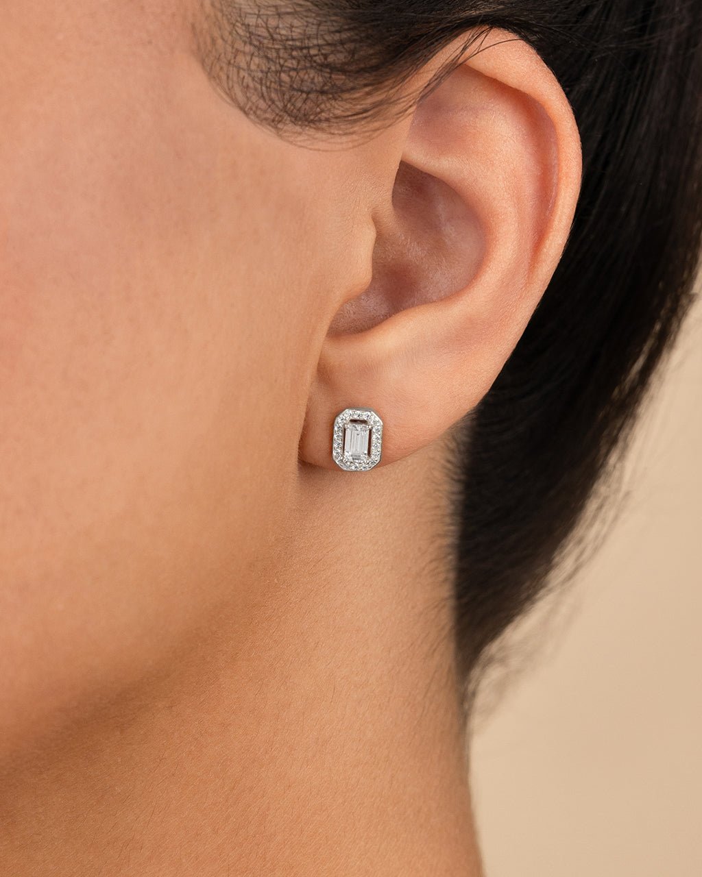 Emerald Cut Brilliant Halo Studs