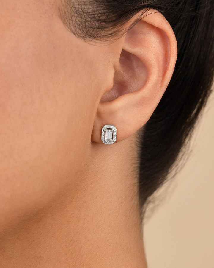 Emerald Cut Brilliant Halo Studs