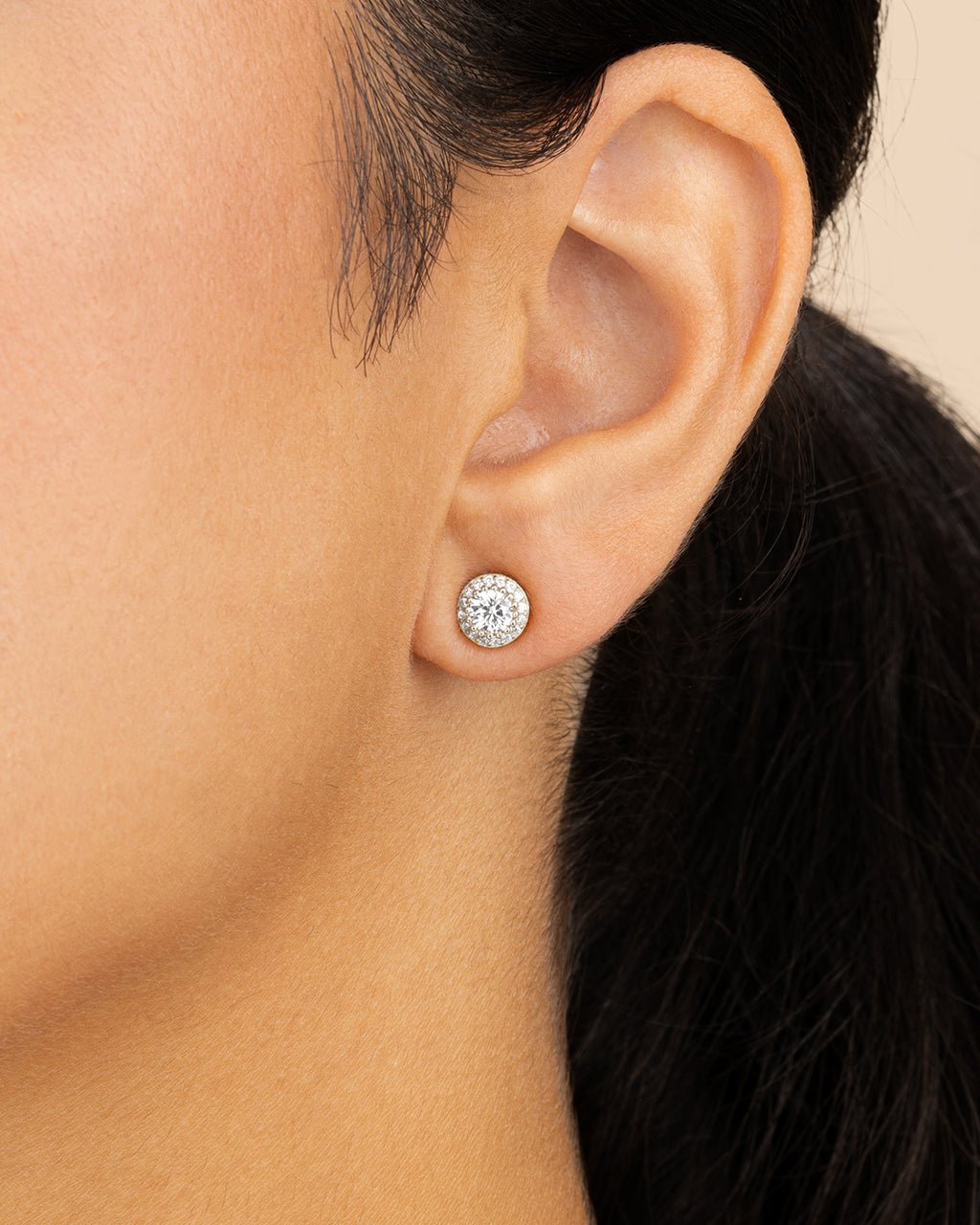 Round Cut Brilliant Halo Studs