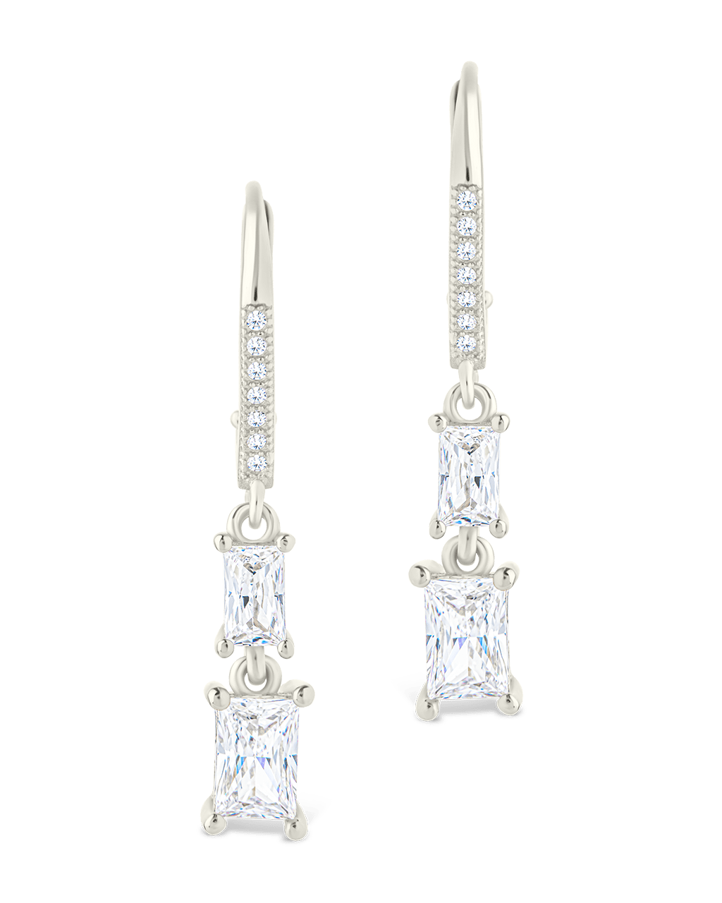 Eulalia Emerald Cut CZ French Clip Earrings