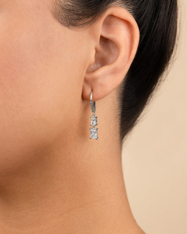 Eulalia Emerald Cut CZ French Clip Earrings