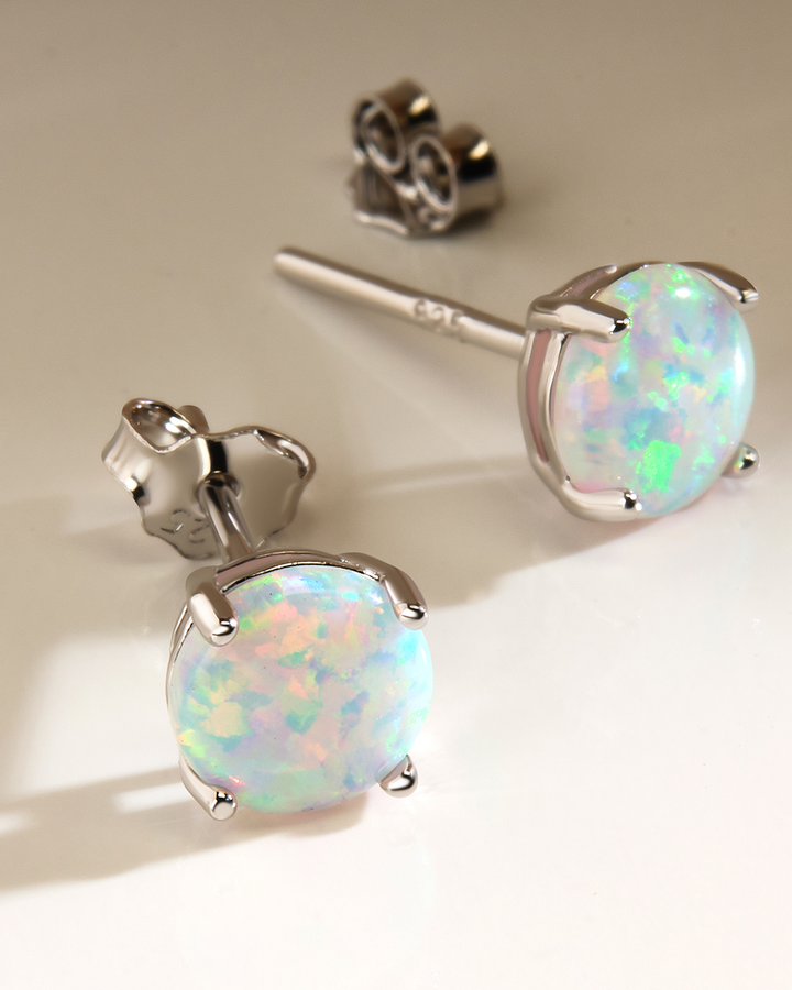 Opal Earring Studs - In SIlver or 14K Gold Plated - 6mm