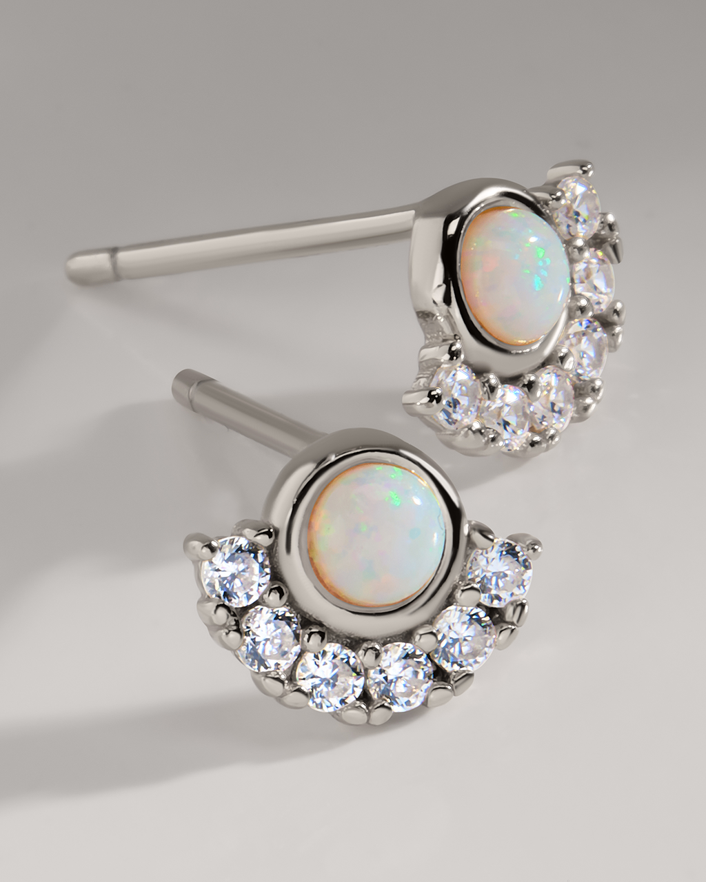 Half Halo Opal Studs