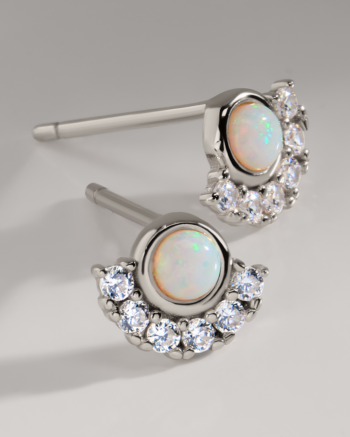 Half Halo Opal Studs