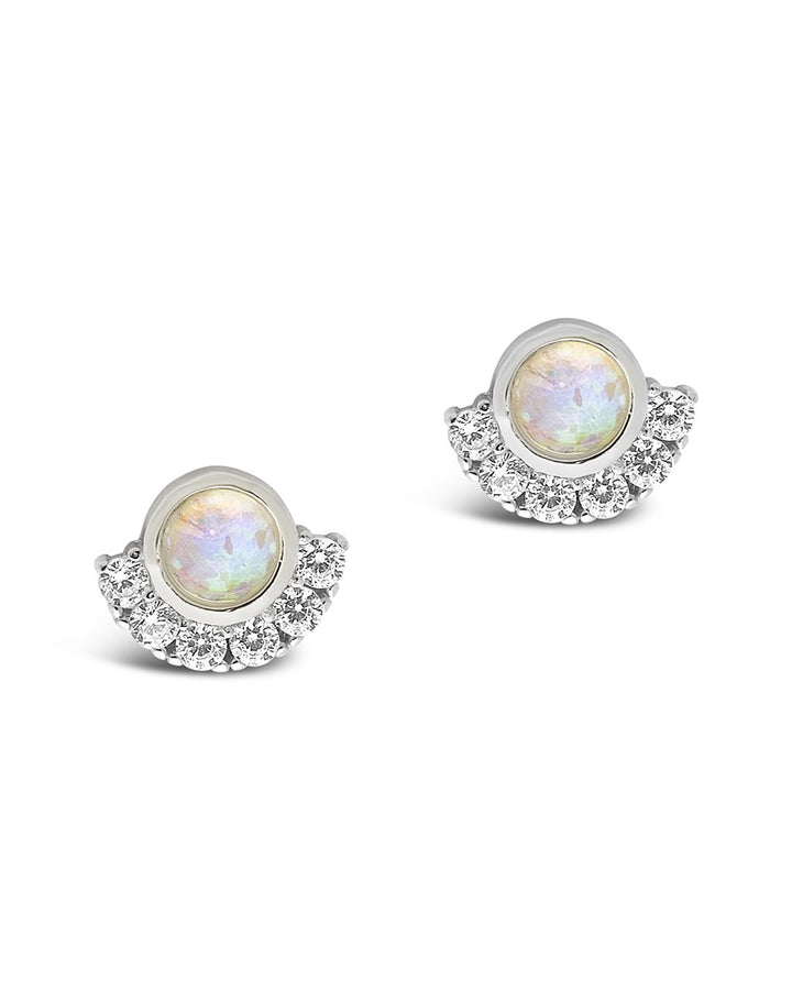 Sterling Silver Half Halo Opal Studs by Sterling Forever