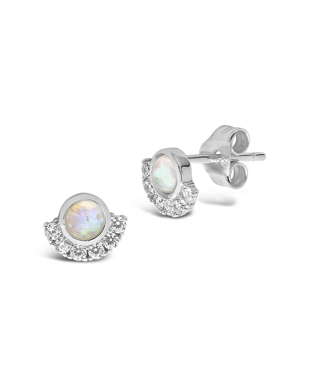 Sterling Silver Half Halo Opal Studs by Sterling Forever