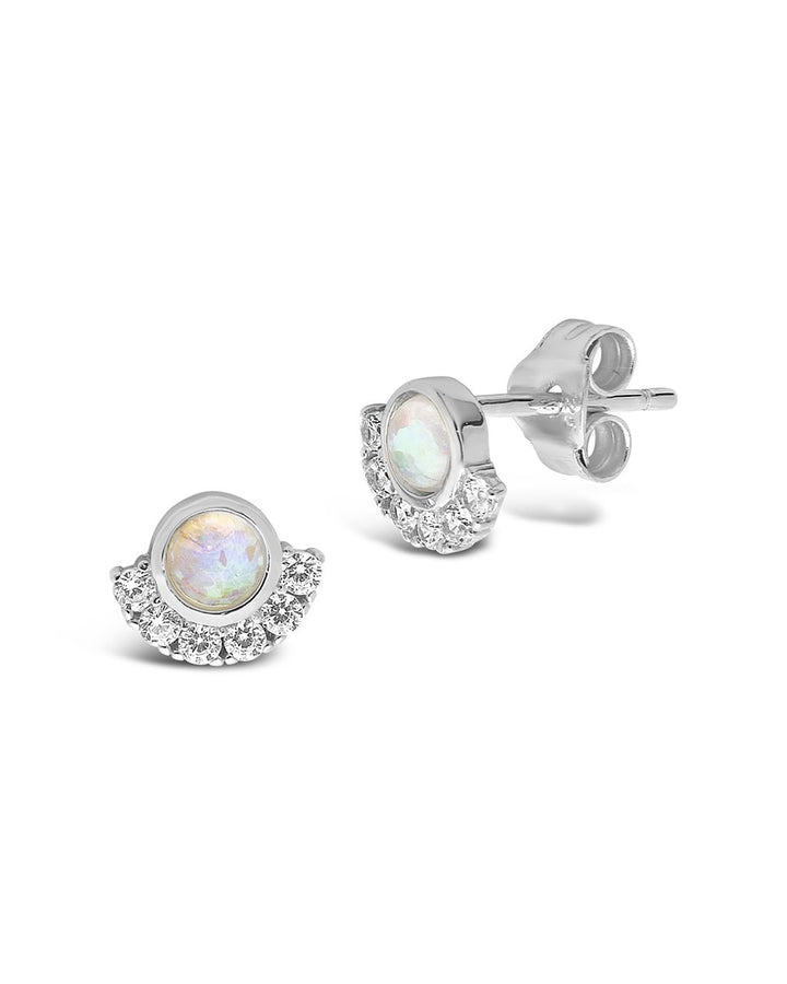 Sterling Silver Half Halo Opal Studs by Sterling Forever