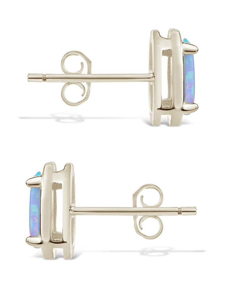 Sterling Silver Blue Opal Oval Stud Earrings