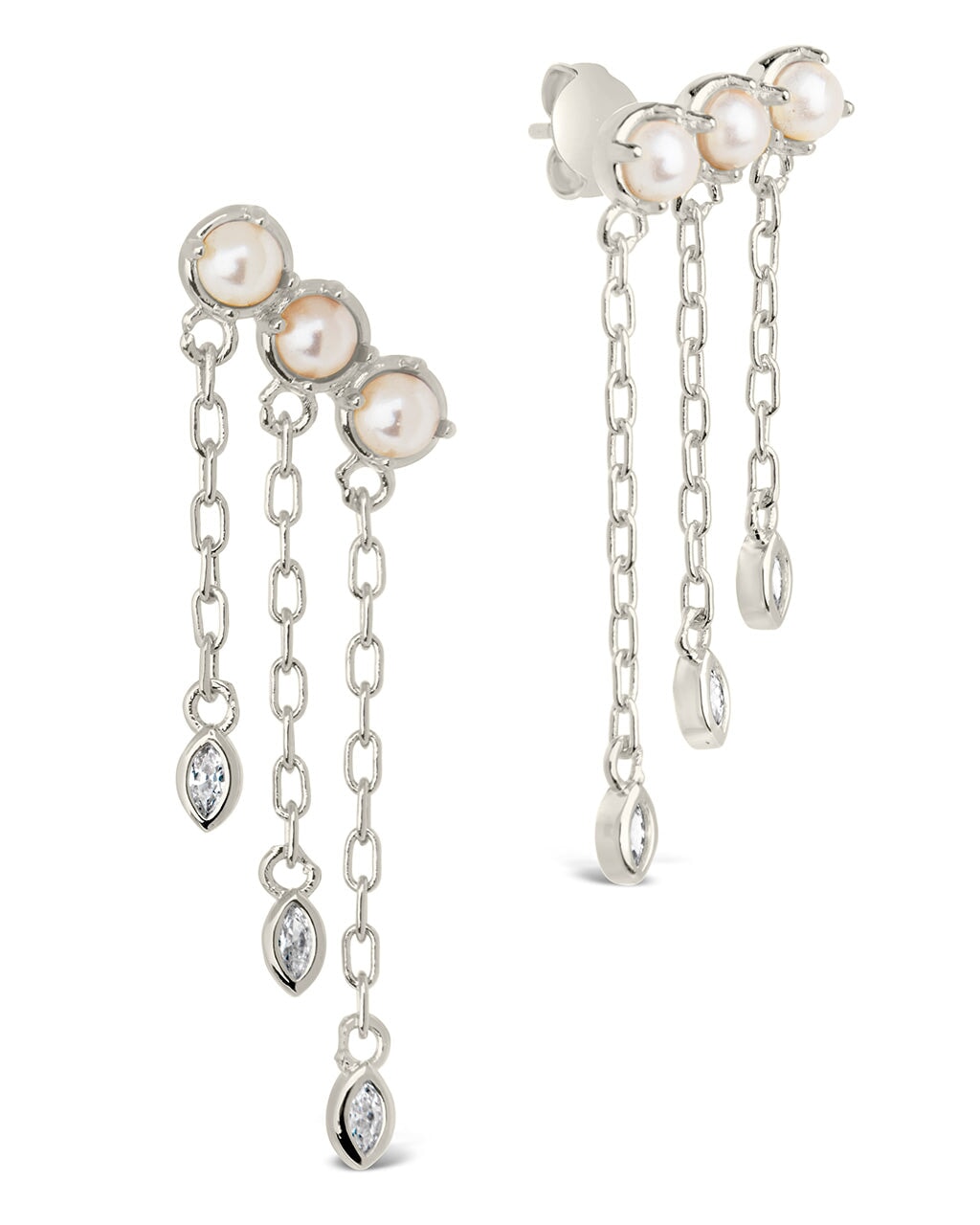 Rhiannon Dangling CZ & Pearl Tiered Stud Earrings by Sterling Forever