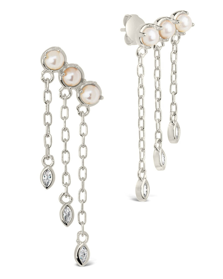 Rhiannon Dangling CZ & Pearl Tiered Stud Earrings by Sterling Forever