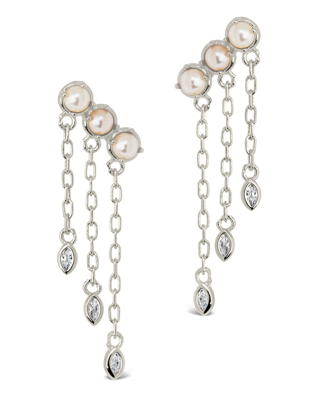 Rhiannon Dangling CZ & Pearl Tiered Stud Earrings by Sterling Forever