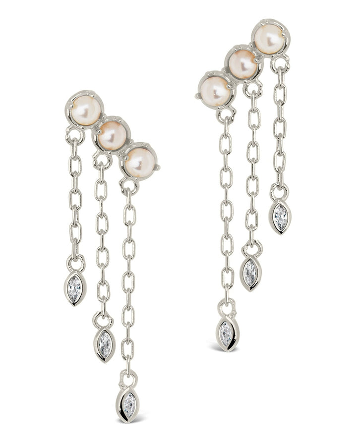 Rhiannon Dangling CZ & Pearl Tiered Stud Earrings by Sterling Forever