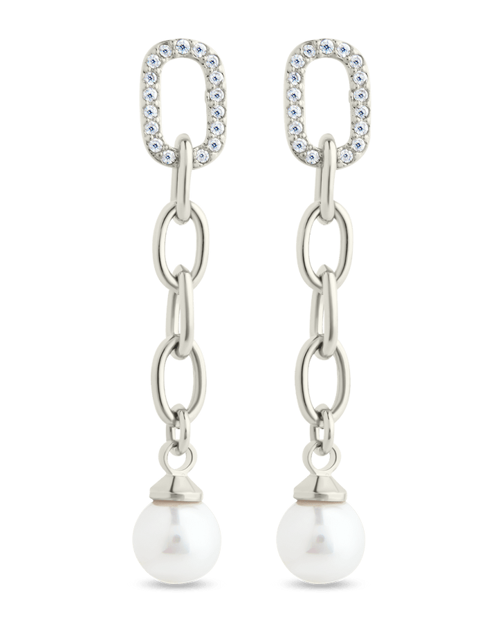 Daphne CZ & Pearl Chain Drop Stud Earrings