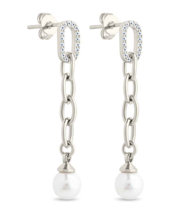 Daphne CZ & Pearl Chain Drop Stud Earrings