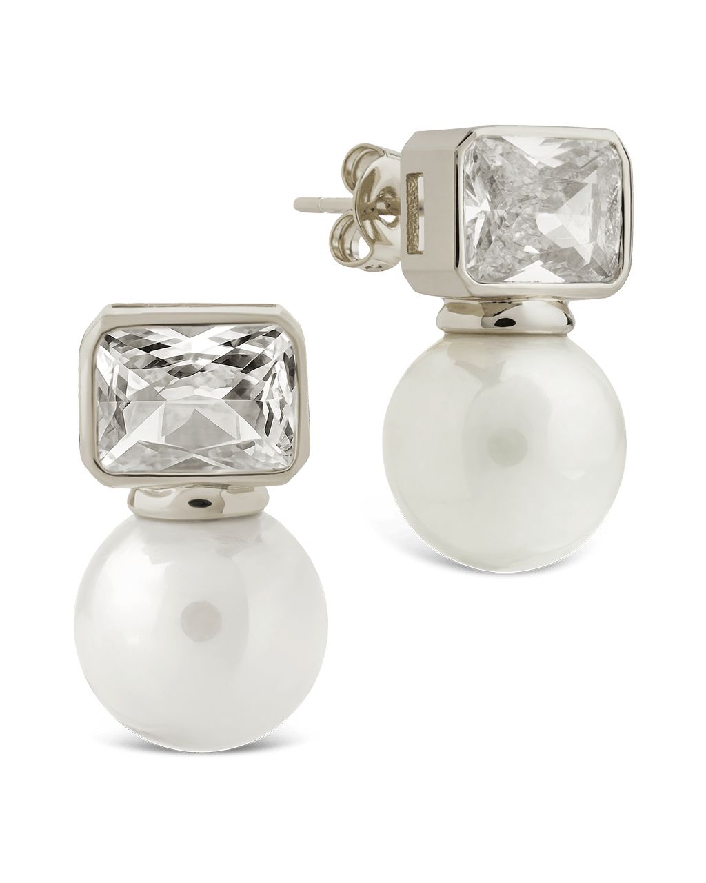 Hilda Pearl & Emerald Cut CZ Studs