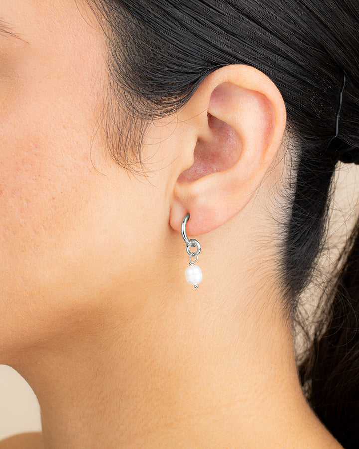 Pearl Drop Hoop Earrings
