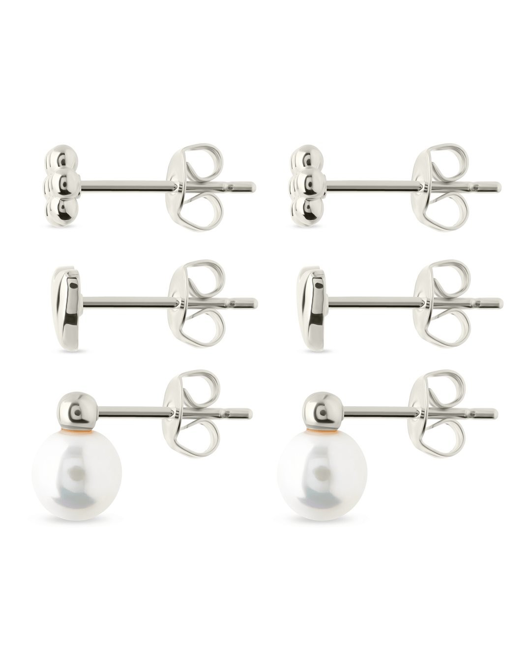 Irene Pearl, Flower, & Heart Stud Earring Set of 3