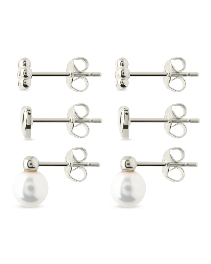 Irene Pearl, Flower, & Heart Stud Earring Set of 3