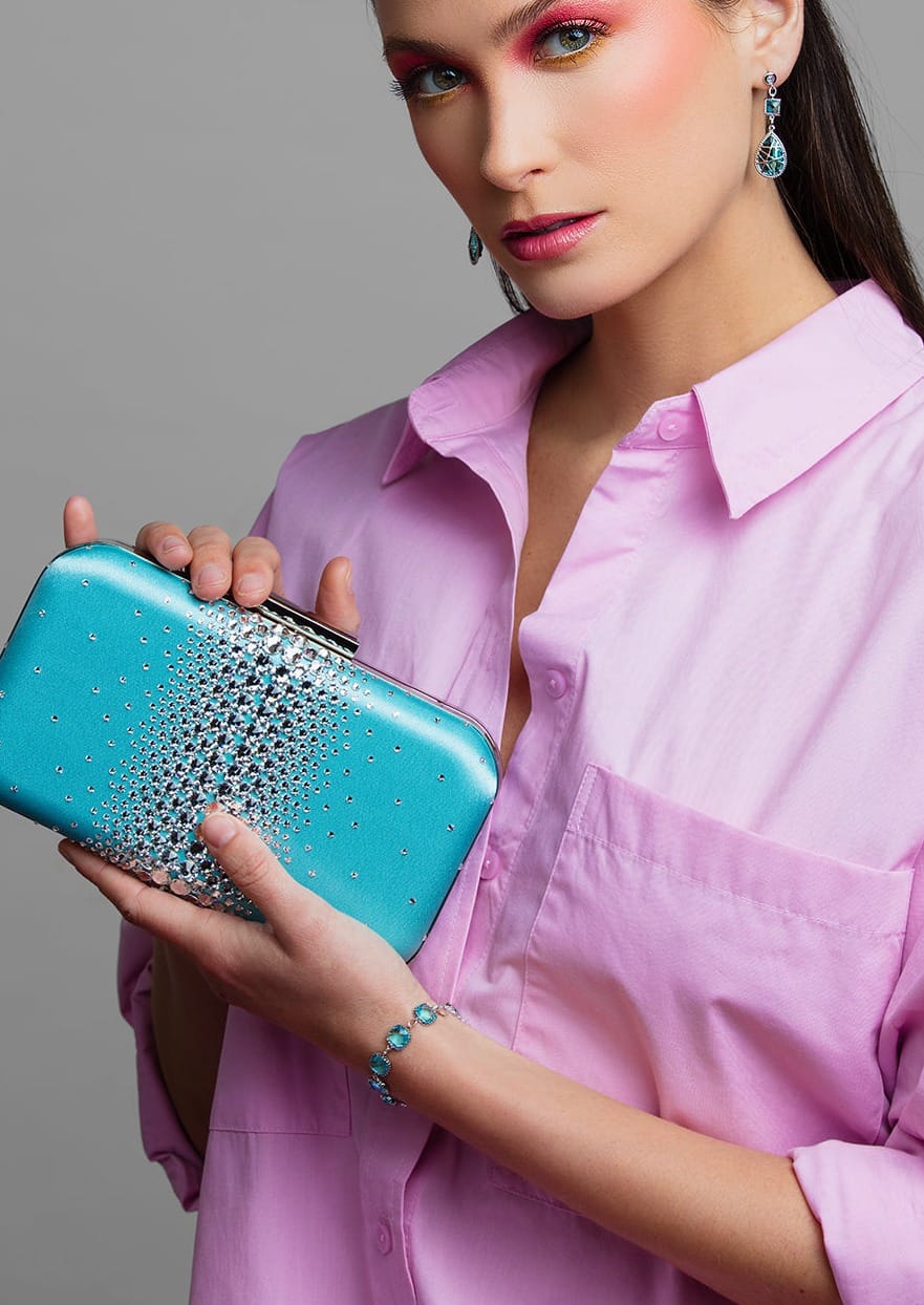 Ella Aqua Crystal Clutch