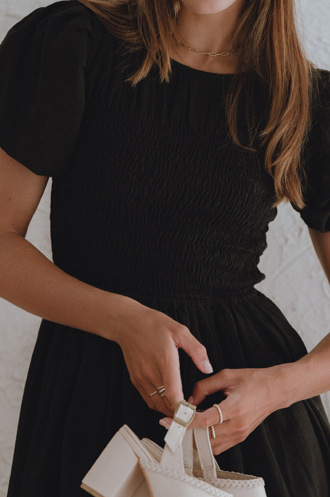 Elodie Smocked Linen Mini Dress by Bali Lane