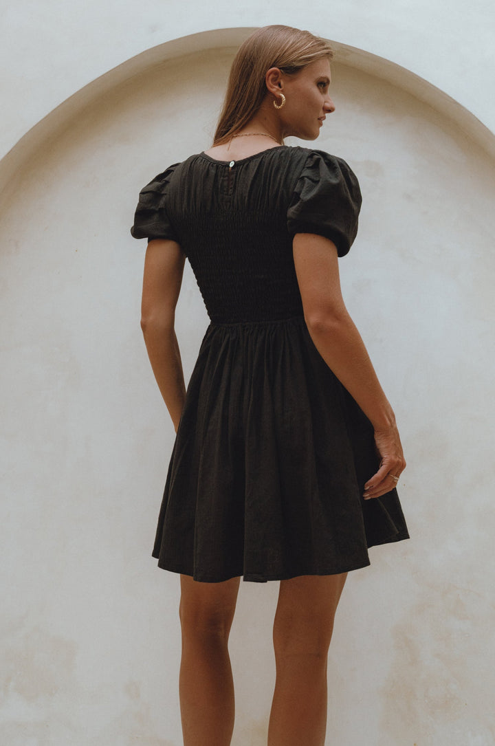 Elodie Smocked Linen Mini Dress by Bali Lane