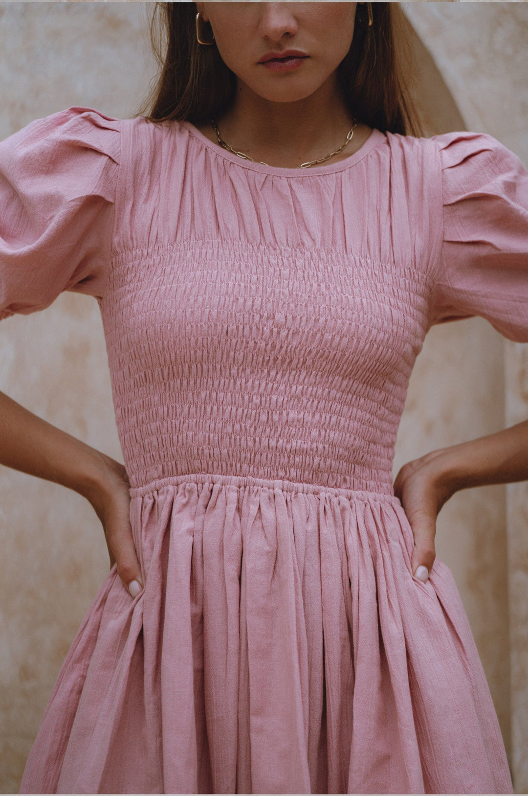 Elodie Smocked Linen Mini Dress by Bali Lane